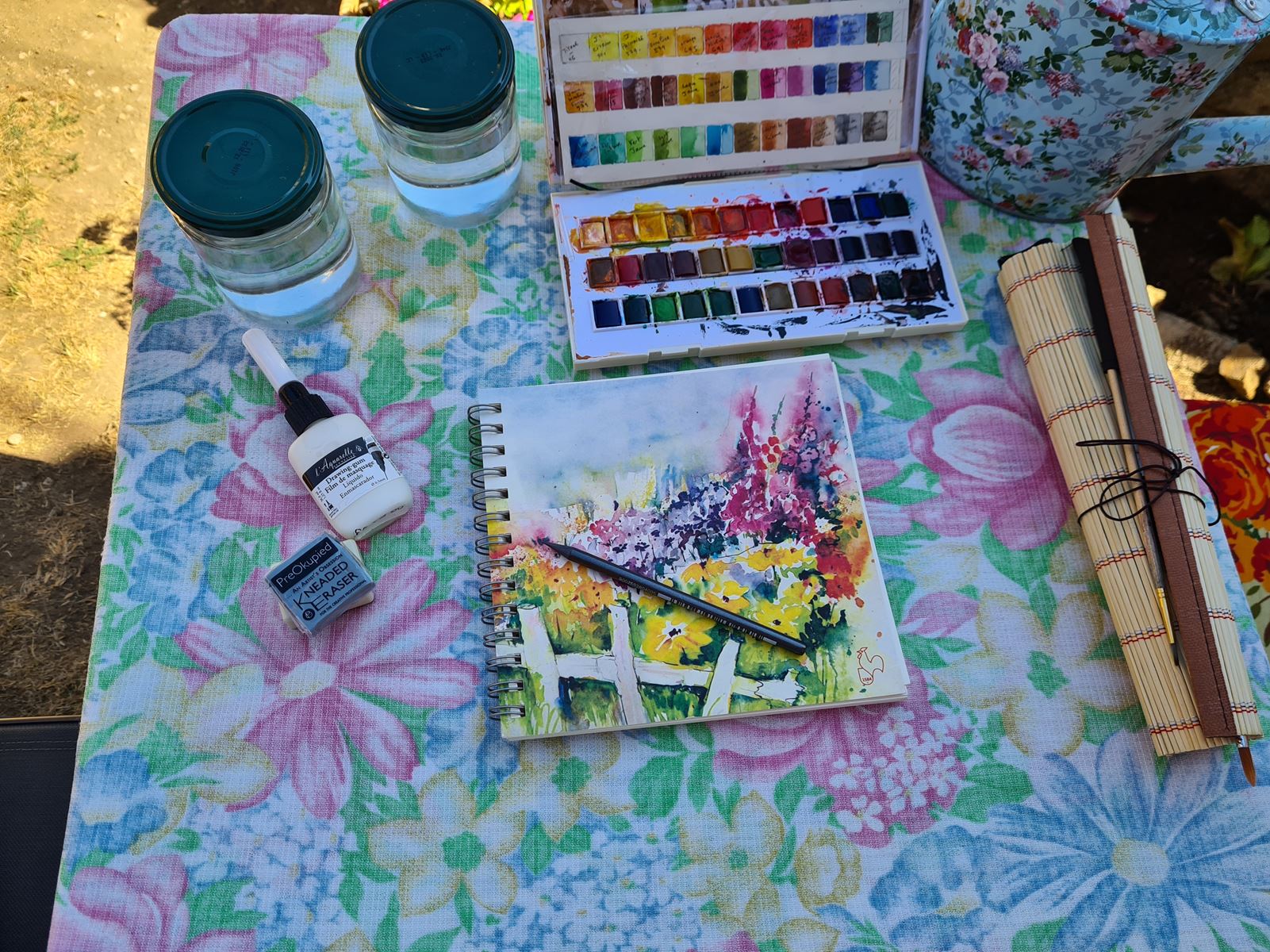 technique-aquarelle-débutant-peinture-à-l'eau-facile-champ-de-fleurs-pas-à-pas-carte-à-offrir